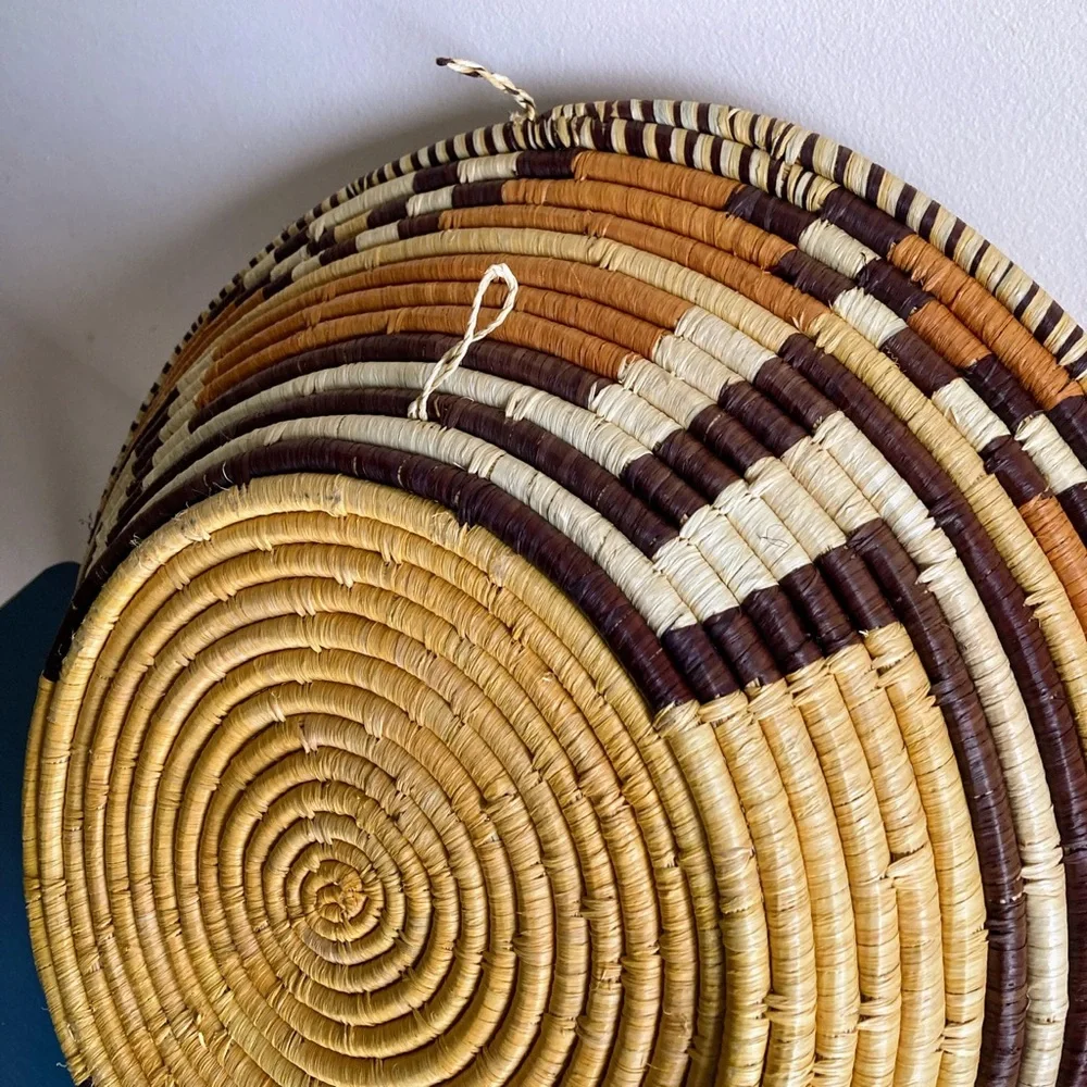 Vintage Large 18” African Handwoven Basket Wall Hanging Decor Geometric Design